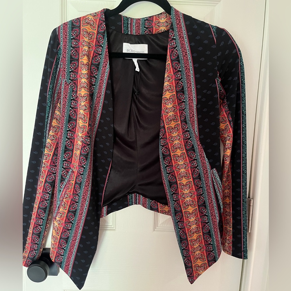 BCBGeneration Women's Black and Red Patterned Blazer